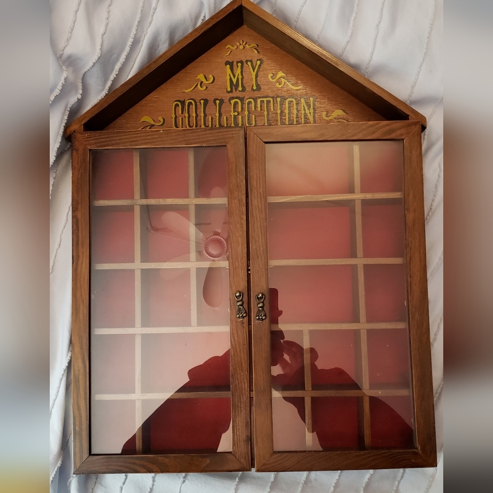 Wooden Display Case with Glass Doors My Collection Last One